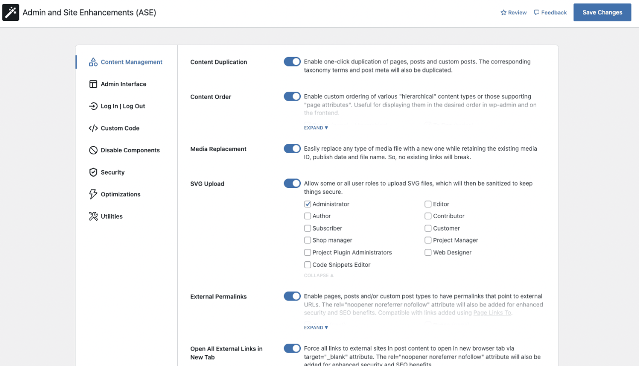 分享一款国外免费的 wordpress 优化插件：Admin and Site Enhancements (ASE)